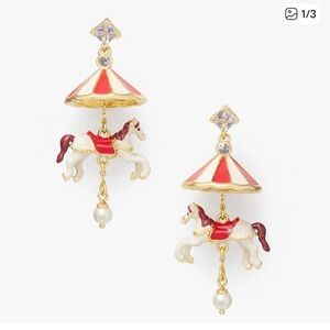 Kate Spade Red and White Carousel Horse Drop Earrings